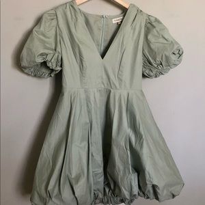 Sage, V-neck Mini Bubble dress